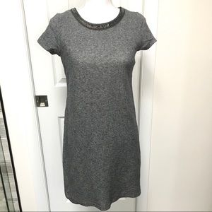 LOFT Embellished Short Sleeve Dress Grey Thick Knit Cotton XS